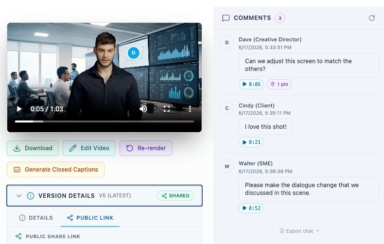 Public Links & Timestamped Comments